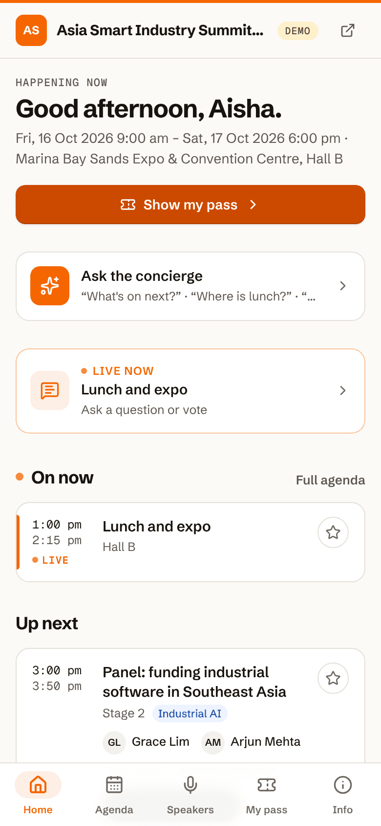 Attendee app home
