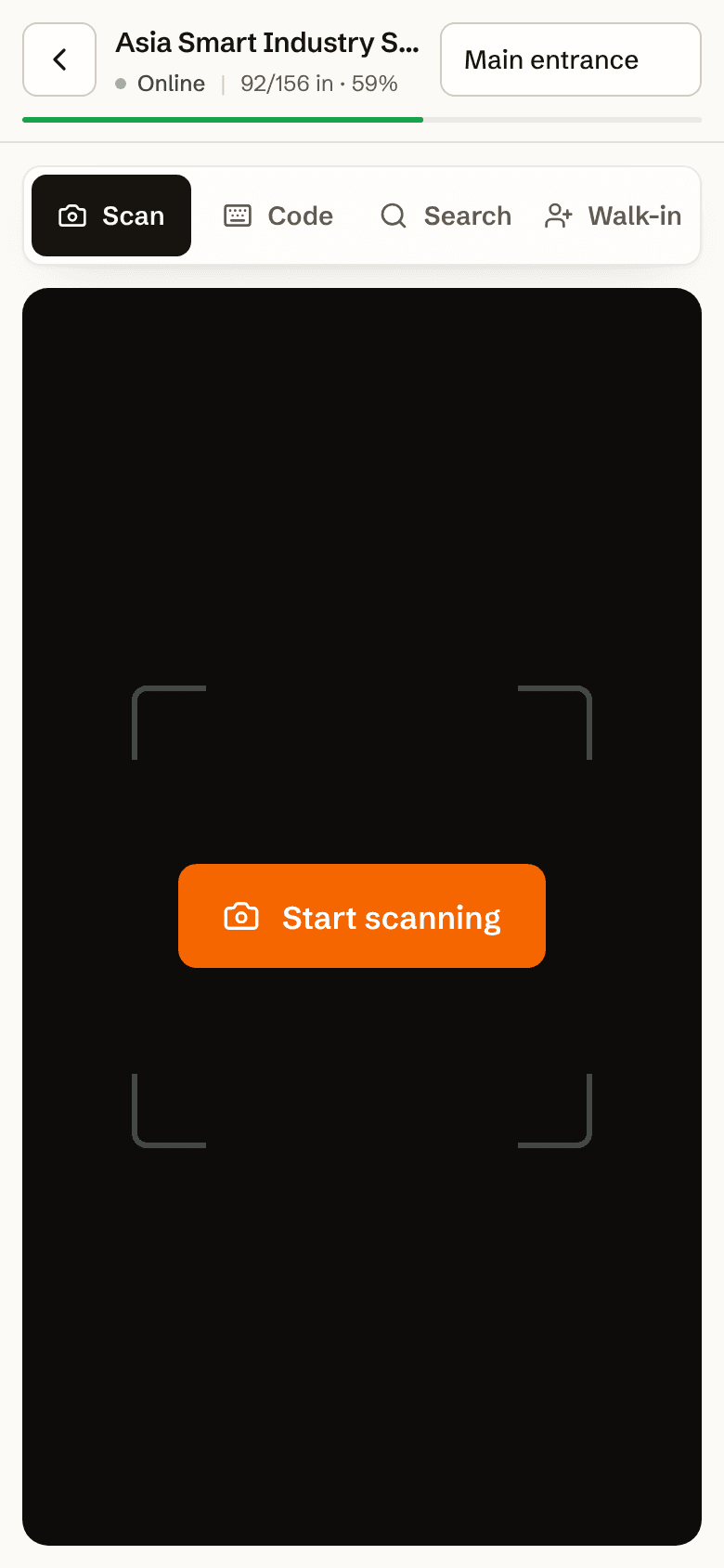 Door check-in scanner on a phone