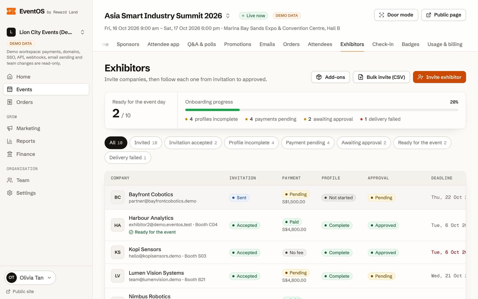 Exhibitor onboarding pipeline